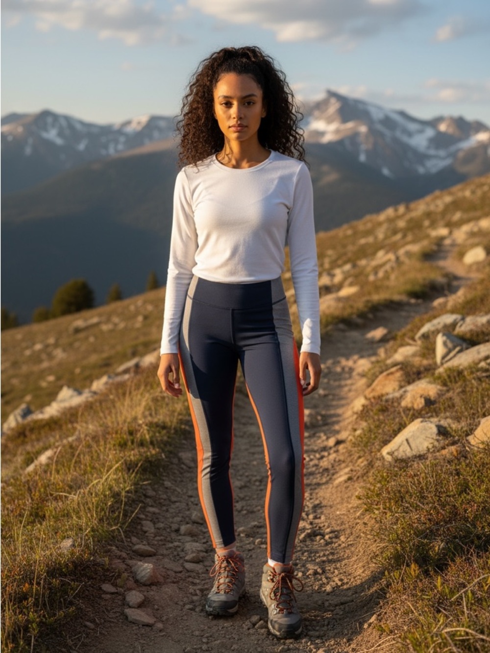 Athleta Crest Color Block Athletic Tight Navy/Gray/Orange Women's Size Medium